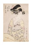 Kitagawa Utamaro (1754-1806), The courtesan Hanaogi of the Ogiya house with her cat