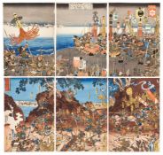 Utagawa Kuniyoshi (1797-1861), Two woodblock print triptychs