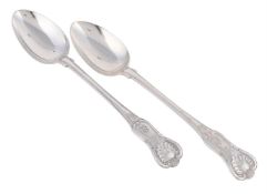 A PAIR OF VICTORIAN SILVER QUEEN'S PATTERN BASTING SPOONS
