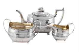 Y A GEORGE III SILVER OBLONG TEA SET