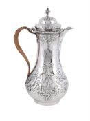 A GEORGE II SILVER BALUSTER HOT WATER POT