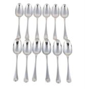 A SET OF TWELVE GEORGE II HANOVERIAN PATTERN TABLE SPOONS