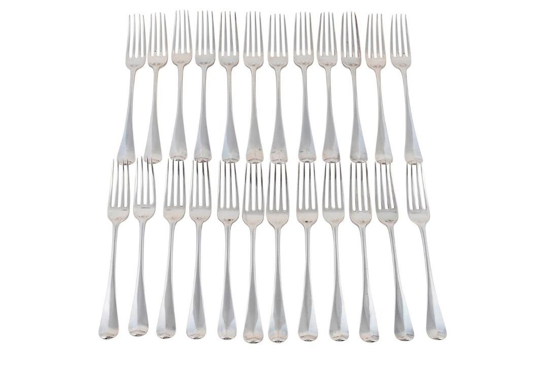 TWENTY FOUR GEORGE III SILVER HANOVERIAN PATTERN TABLE FORKS