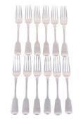 A SET OF TWELVE FIDDLE PATTERN TABLE FORKS