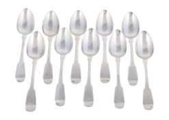 A SET OF TEN GEORGE IV FIDDLE PATTERN DESSERT SPOONS