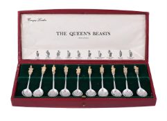 A CASED SET OF TEN SILVER GILT SPOONS