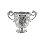 A GEORGE II IRISH SILVER TWIN HANDLED CUP