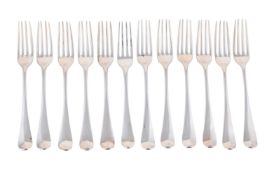 TWELVE GEORGE III SILVER HANOVERIAN PATTERN TABLE FORKS