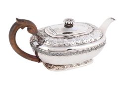 A GEORGE III SILVER OBLONG TEA POT