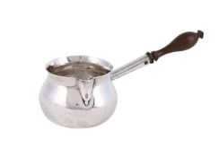 A GEORGE II COMPRESSED BALUSTER BRANDY SAUCEPAN