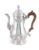 A GEORGE II SILVER BALUSTER COFFEE POT