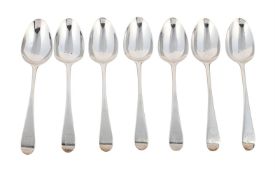 SEVEN GEORGE III SILVER OLD ENGLISH PATTERN TABLE SPOONS