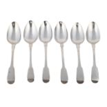 FIVE GEORGE IV SILVER FIDDLE PATTERN TABLE SPOONS