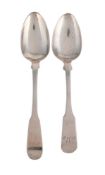TWO SCOTTISH PROVINCIAL SILVER FIDDLE PATTERN TEA SPOONS
