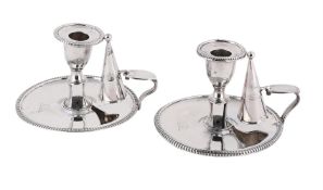 A PAIR OF GEORGE III SILVER CHAMBER STICKS