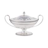 A GEORGE III SILVER PEDESTAL TUREEN AND COVER