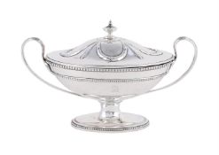 A GEORGE III SILVER PEDESTAL TUREEN AND COVER