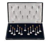 A CASED SET OF THIRTEEN SILVER GILT APOSTLE SPOONS