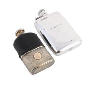 A VICTORIAN SILVER GILT AND LEATHER MOUNTED SPIRIT FLASK