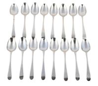 SIXTEEN GEORGIAN SILVER OLD ENGLISH PATTERN DESSERT SPOONS