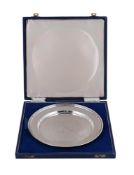 A CASED SILVER LIMITED EDITION COMMEMORATIVE PLATE