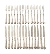 A SET OF FOURTEEN WILLIAM IV SILVER KING'S PATTERN FRUIT KNIVES AND FORKS
