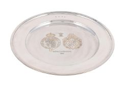 A CASED SILVER COMMEMORATIVE PLATE