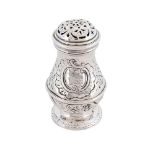 A GEORGE II SILVER BALUSTER PEPPERETTE