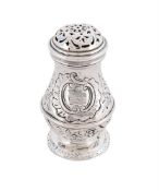 A GEORGE II SILVER BALUSTER PEPPERETTE