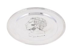 A SILVER COMMEMORATIVE PLATE
