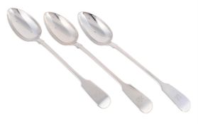 THREE VICTORIAN SILVER FIDDLE PATTERN BASTING SPOONS