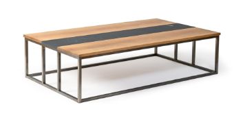 A MAHOGANY AND SLATE INSET LOW OCCASIONAL TABLE, 20TH CENTURY