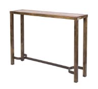 A TRAVERTINE AND PATINATED METAL SIDE TABLE, MODERN