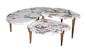 A GROUP OF THREE BRECHE VIOLETTE MARBLE LOW OCCASIONAL TABLES, DESIGNED BY PETER MIKIC, MODERN