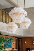 MANNER OF BAROVIER & TOSO (ITALIAN), A TEXTURED GLASS AND BRASS PENDANT CHANDELIER, MODERN