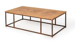 A BURR ELM AND METAL LOW OCCASIONAL TABLE, MODERN