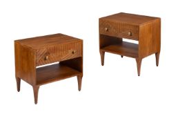 A PAIR OF HARDWOOD BEDSIDE TABLES WITH TEXTURED DRAWER SURFACE, LATE 20TH CENTURY
