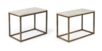 A PAIR OF WROUGHT IRON AND SUEDE SIDE TABLES, SECOND HALF 20TH CENTURY