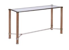 PIERRE VANDEL (FRENCH), A CHROME, LIMED OAK AND GLASS SIDE TABLE, LATE 20TH CENTURY