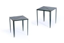 ATTRIBUTED TO AZUCENA, A PAIR OF GREEN PAINTED WROUGHT IRON TABLES, ITALIAN, MID 20TH CENTURY