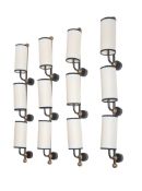 A SET OF FOUR THREE-TIER WALL LIGHTS , MODERN