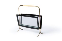A BRASS MAGAZINE RACK OR PORTARIVISTE, ITALIAN, MID 20TH CENTURY