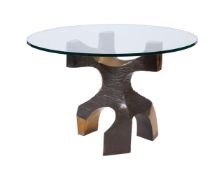 A PATINATED BRONZE AND GLASS TOPPED TABLE, DESIGNED BY PETER MIKIC, MODERN