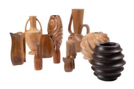 A GROUP OF NINE WOODEN VASES AND VESSELS, LATE 20TH CENTURY