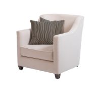 A CREAM VELVET UPHOLSTERED ARMCHAIR, MODERN