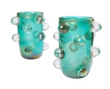 PINO SIGNORETTO (ITALIAN, 1944-2017), A PAIR OF MURANO GREEN GLASS VASES, MODERN