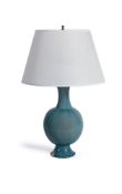 A PAIR OF BLUE GLAZED VASES FITTED AS LAMPS, MODERN