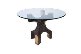 ANOTHER PATINATED BRONZE AND GLASS TOPPED TABLE, DESIGNED BY PETER MIKIC, MODERN