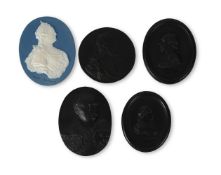 A SELECTION OF WEDGWOOD AND STAFFORDSHIRE DRY-BODIED STONEWARE PORTRAIT MEDALLIONS, 18TH CENTURY