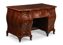 A WALNUT AND OLIVEWOOD BOMBE KNEEHOLE DESK, NORTH ITALIAN, LATE 18TH CENTURY